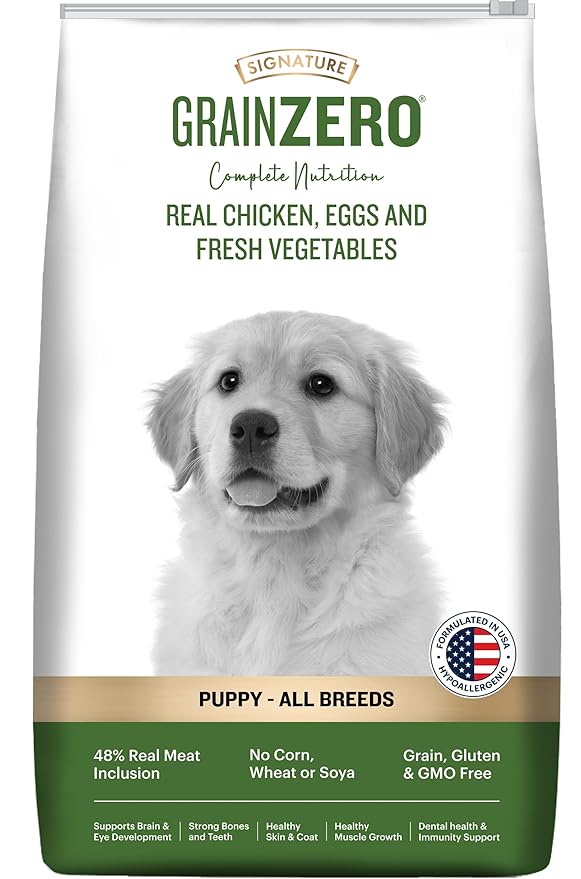 Grain Zero Real Chicken, Egg and Vegetables Puppy Dry Dog Food 12kg | No Grain Formula, Gluten-Free, GMO-Free, 48% Real Meat Inclusion, Promotes Healthy Skin & Coat | Puppy - All Breeds